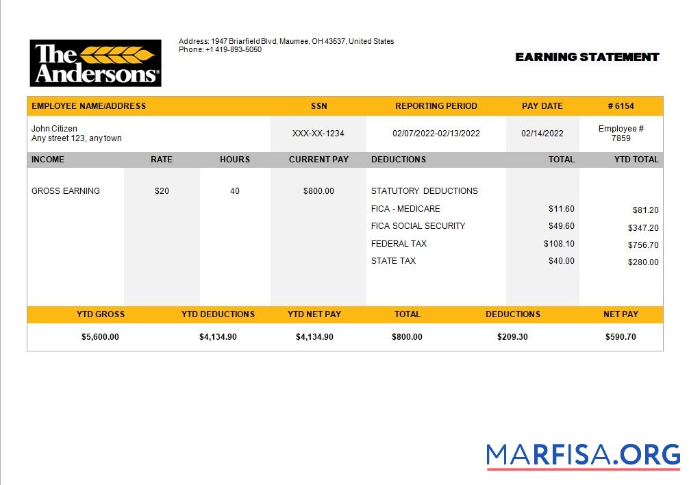 Printable USA food production company employee sheet template